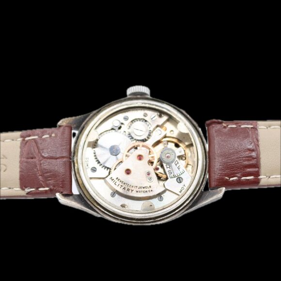 Vintage 31mm Military Men\'s Mechanical Wristwatch Swiss Made Sterling Silver